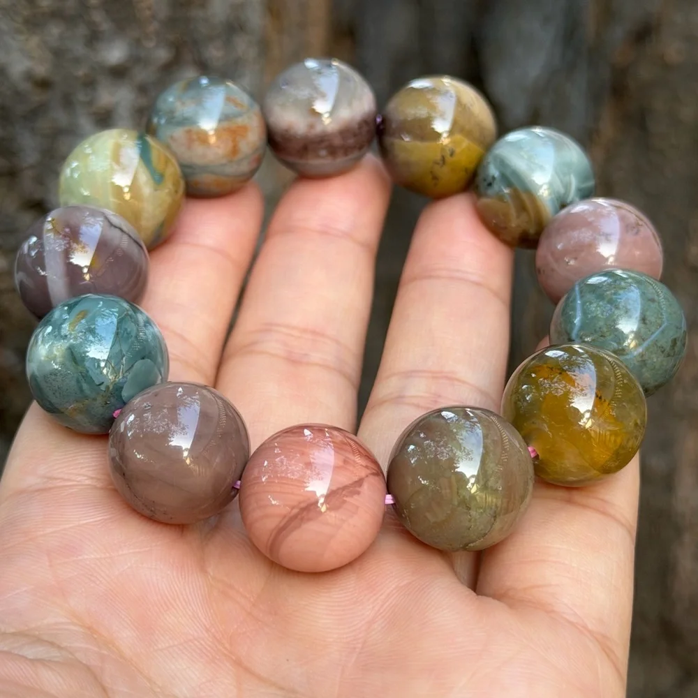 16.5mm‎ stretchable chunky multicolor Alashan agate bracelet 0724 - Picture 7 of 13